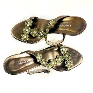 Ramon Tenza Made in Spain Rhinestone Mule Shoe Evening Size 7